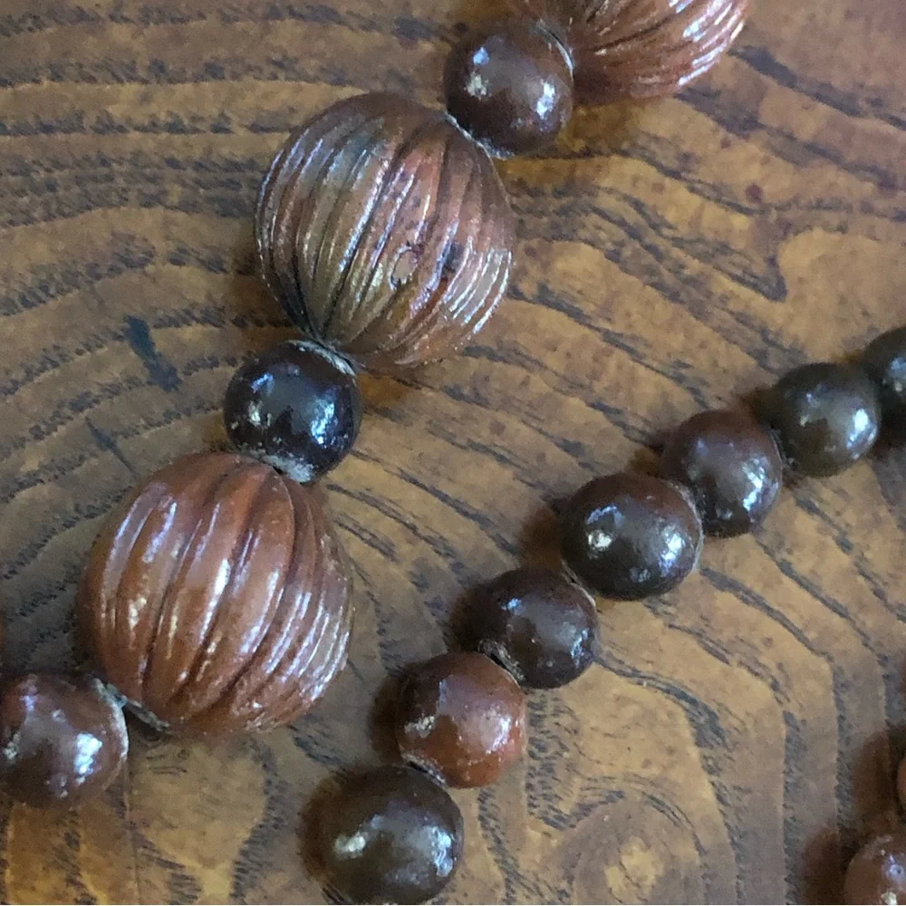 Handmade brown buri nut beaded necklace